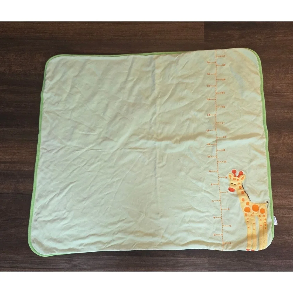 Gymboree Vintage 2004 Giraffe Growth Chart Baby Blanket Green Striped Cotton OS